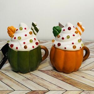 Hobby Lobby Pumpkin Mug With Whip LED Light Up Green & Yellow